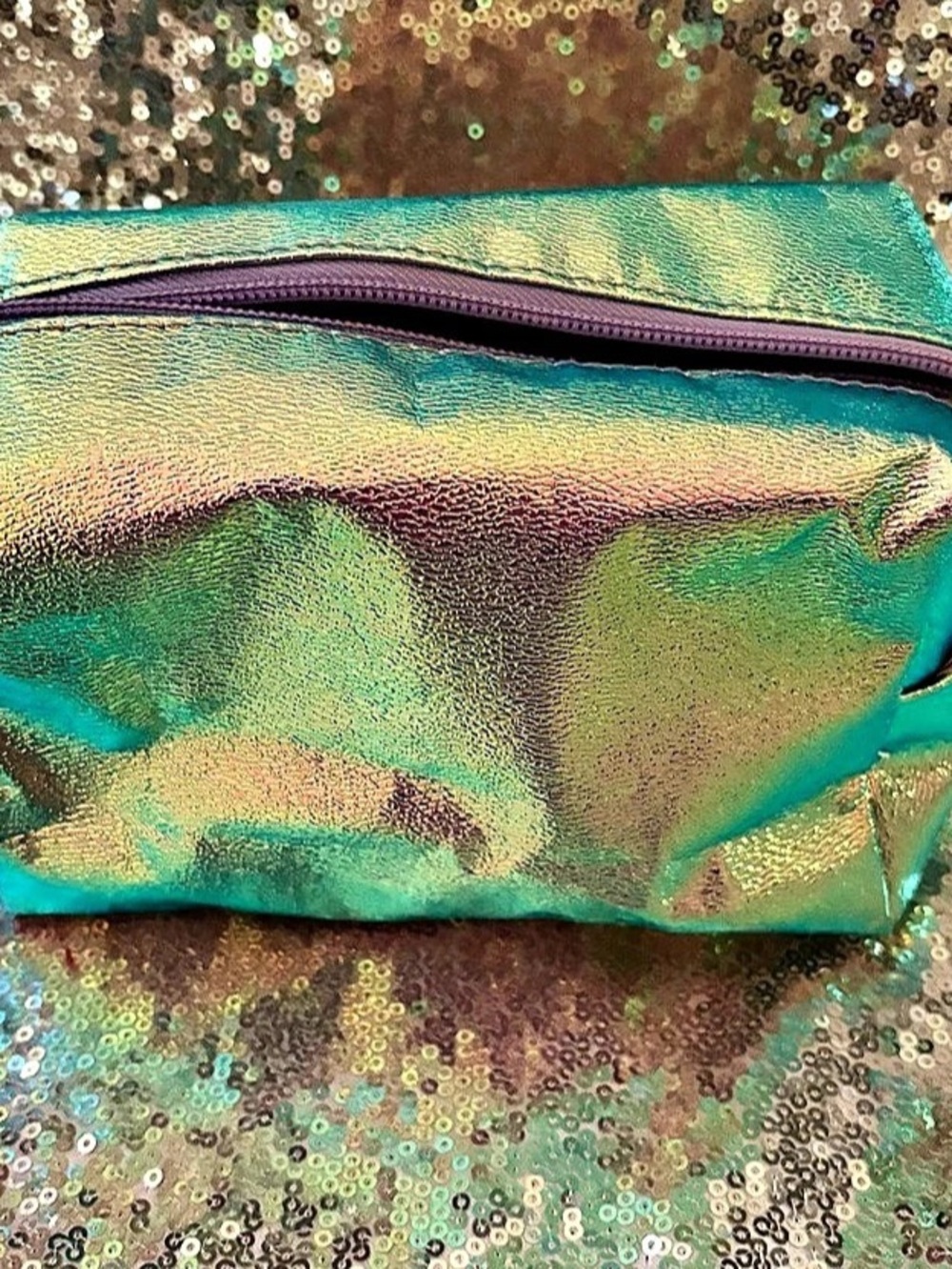 Iridescent Cosmetic Pouch in Green & Purple